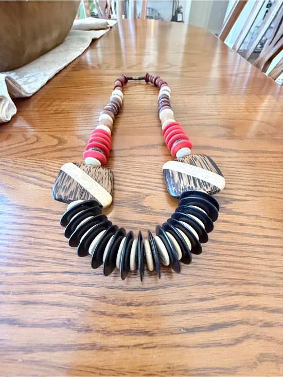 Vintage Jewelry - Vintage Boho Chunky Statement Necklace made from Coconut Shells-Wood-Resort Ware
